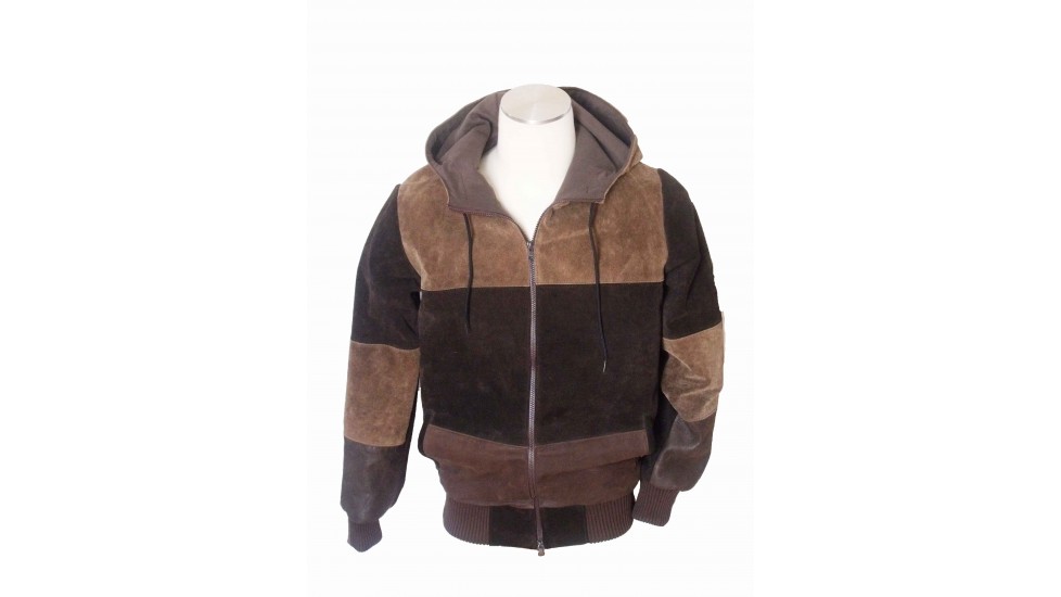 Recycled leather jacket with hoodie brown